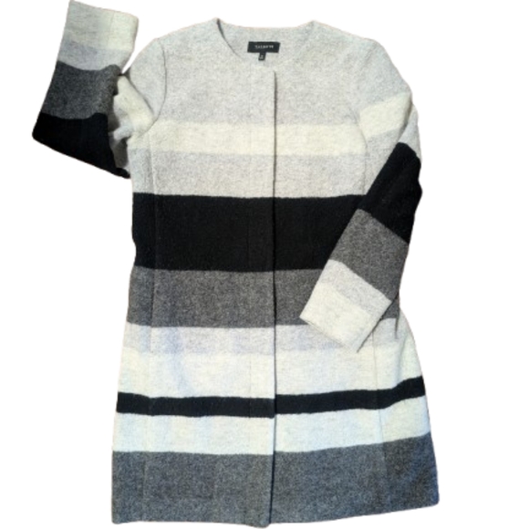 Talbots Coat Jacket Black Gray Stripe Classic Size M Wool Blend - Picture 11 of 13